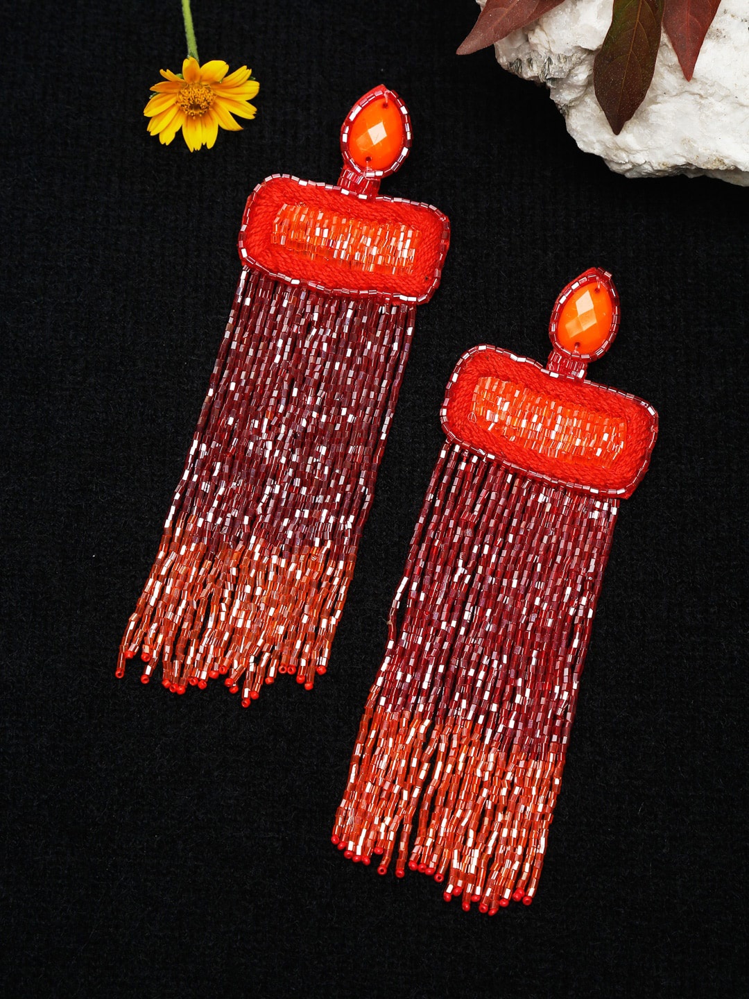 

NEUDIS Red & Orange Contemporary Drop Earrings