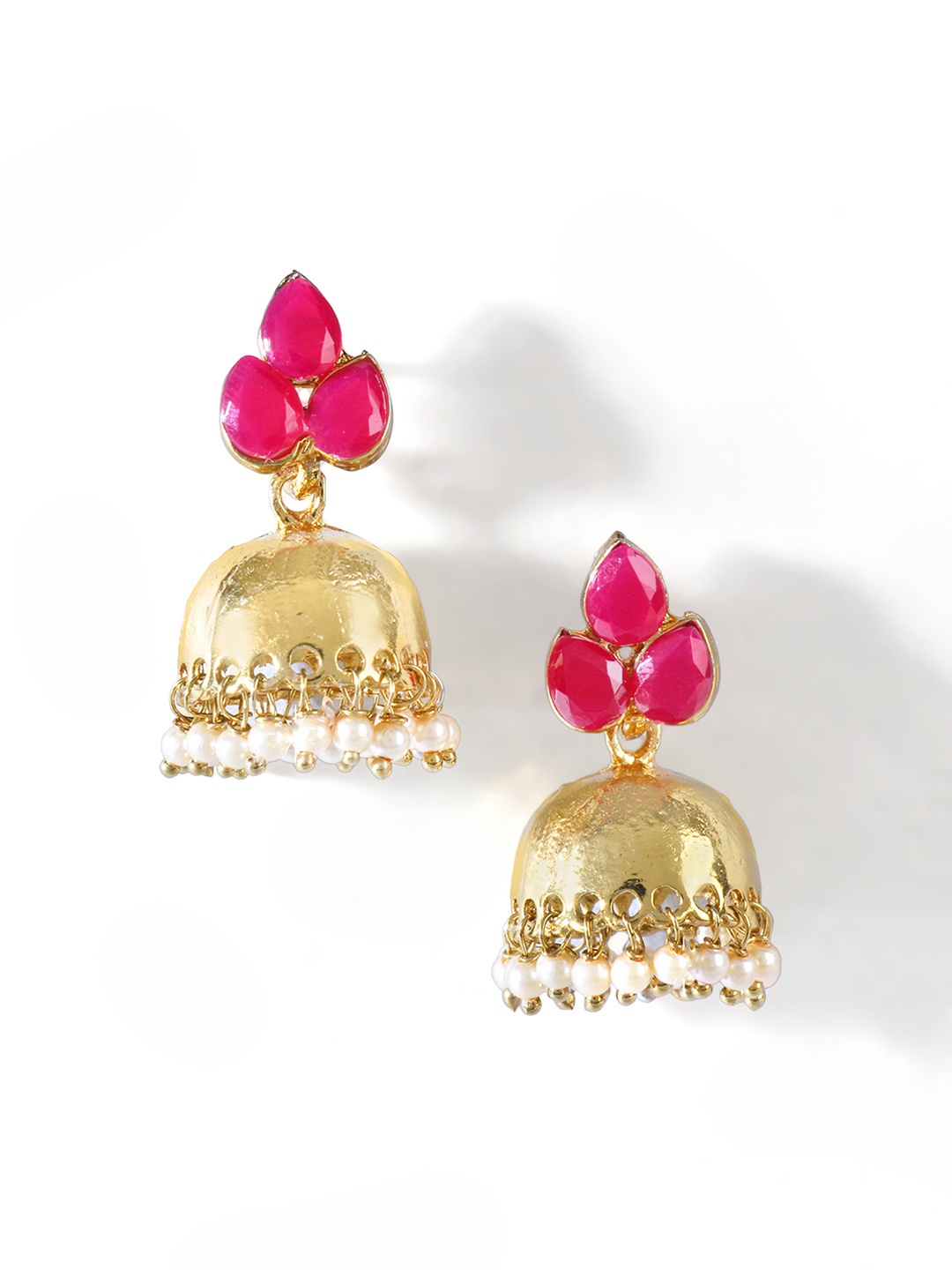 

Yellow Chimes Pink & Gold-Toned Classic Jhumkas Earrings