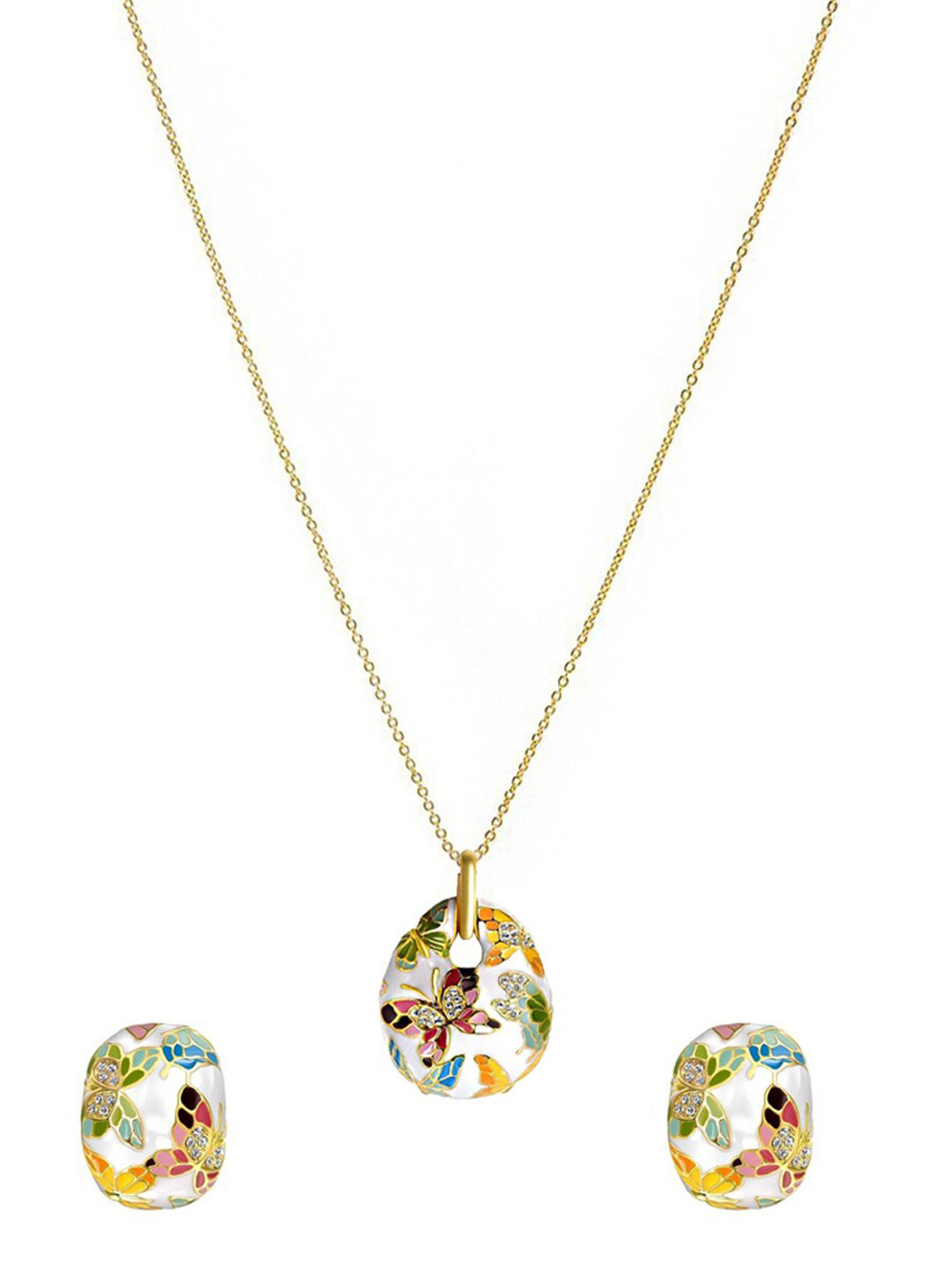 

Yellow Chimes Enamel Crystal Pendant Set, Gold