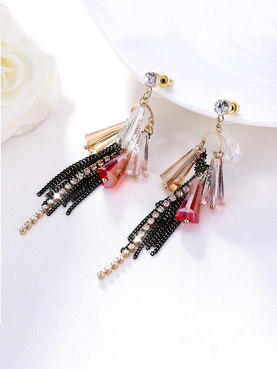 

Yellow Chimes Gold-Plated & Black Contemporary Drop Earrings