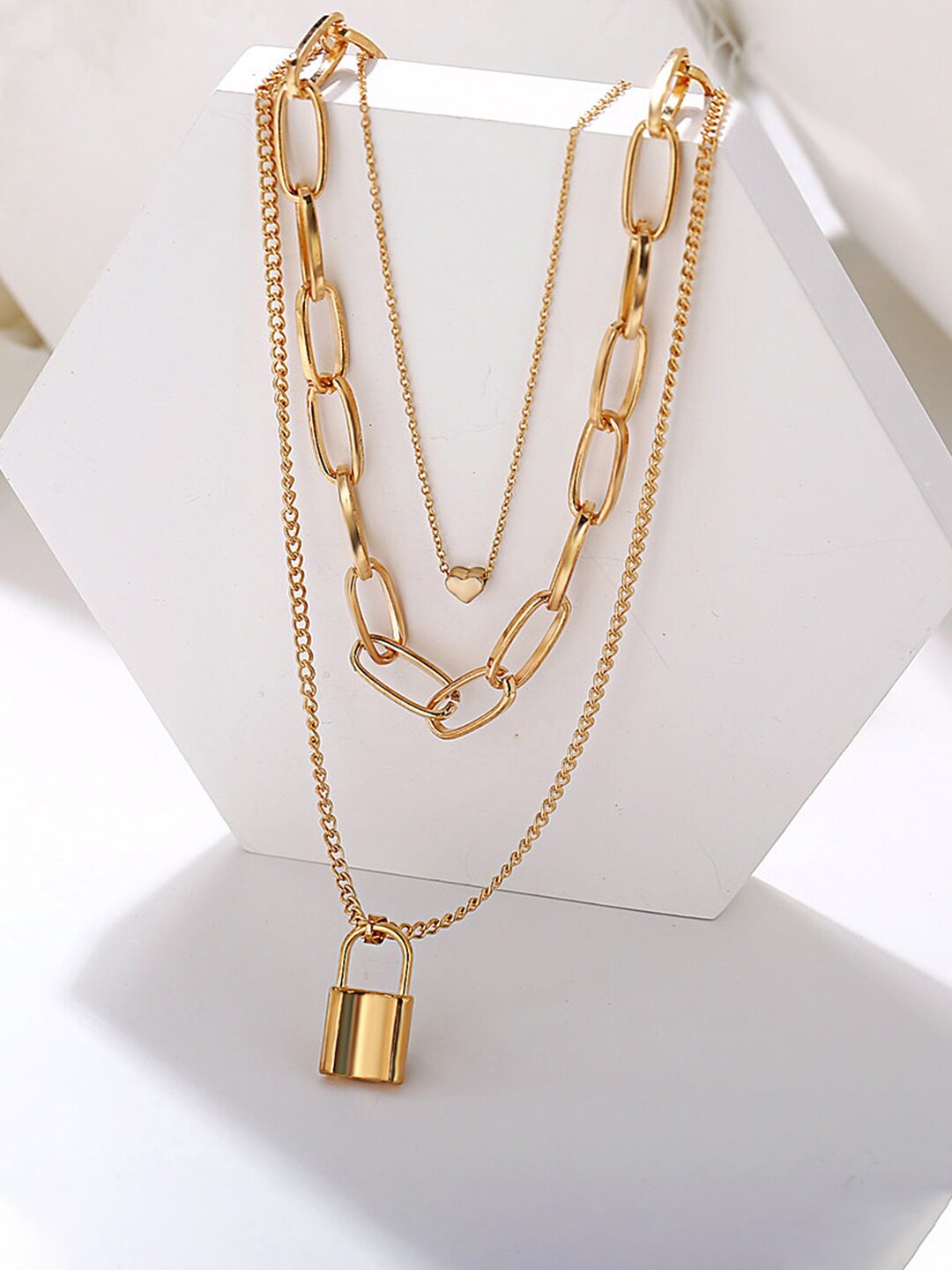 

Yellow Chimes Gold-Plated Multi layered Key Chain Heart Charm Necklace