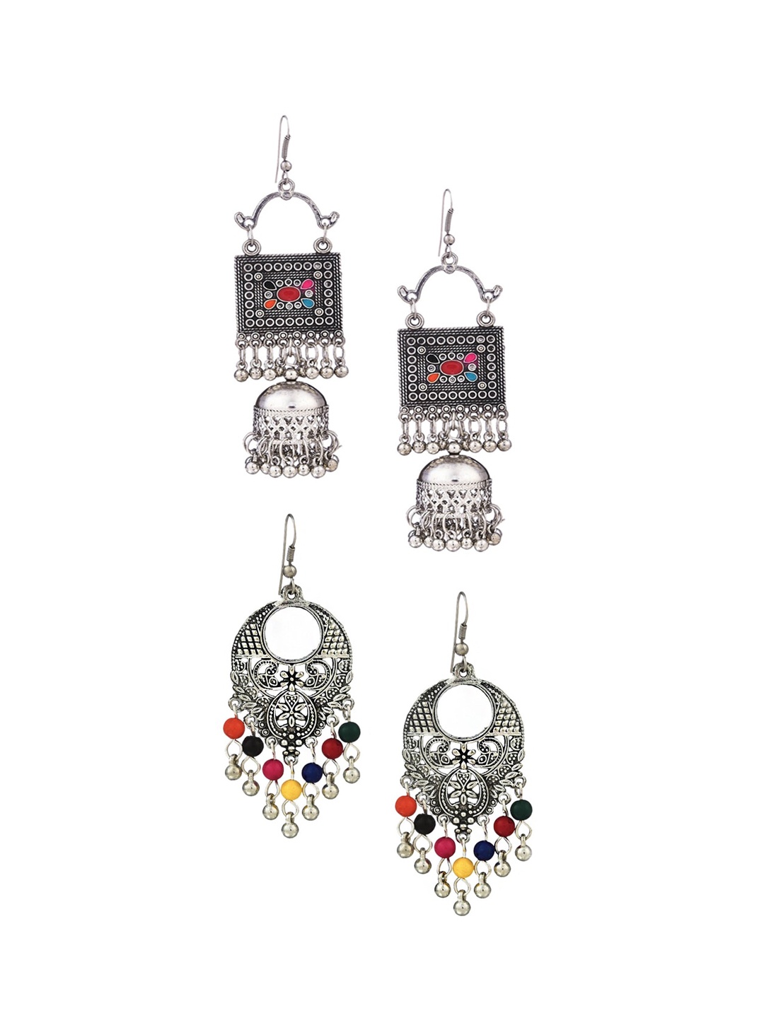 

Yellow Chimes Silver-Toned Contemporary Jhumkas Earrings