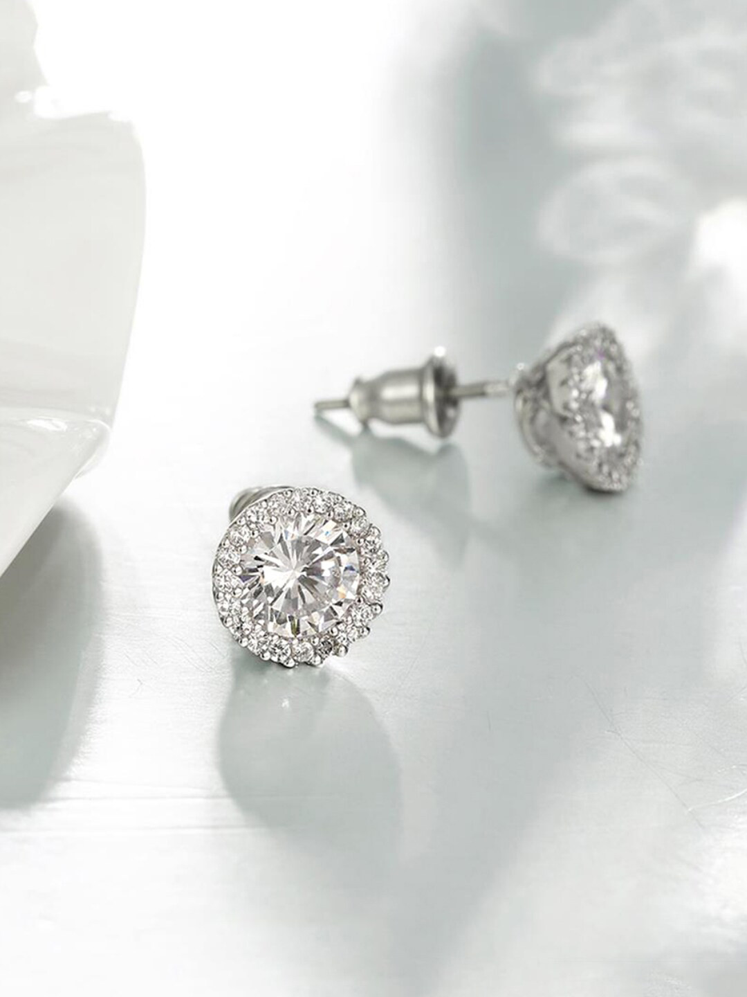 

Yellow Chimes Silver-Plated Swarovski Crystal Moonlight Classic Studs Earrings