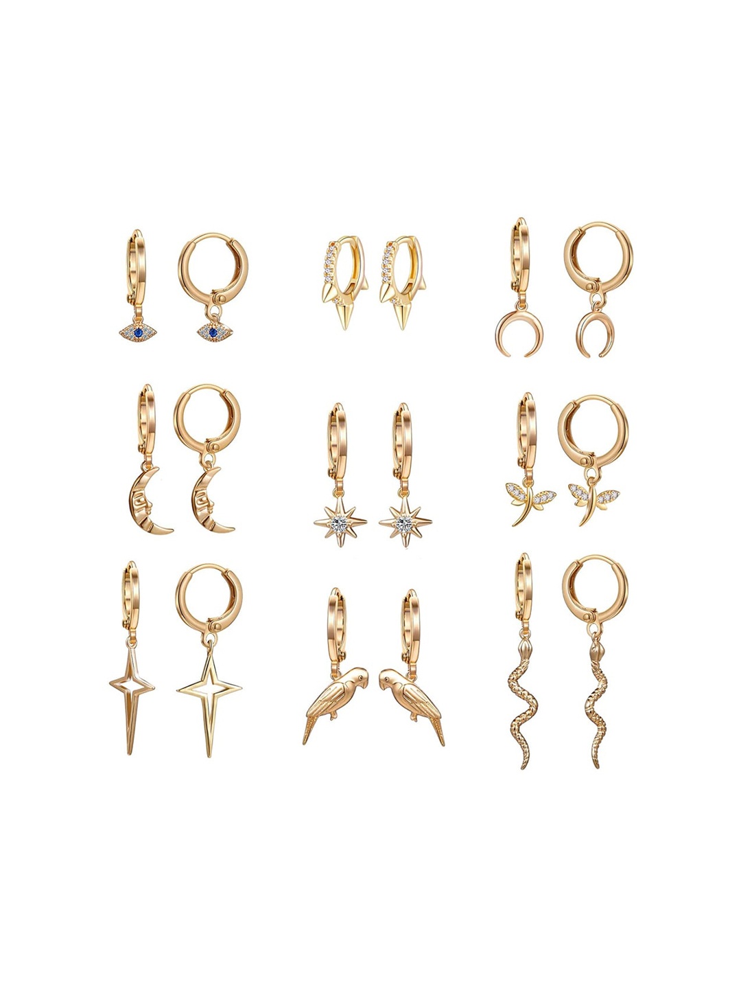 

Yellow Chimes Se of 9 Gold-Plated Contemporary Drop Earrings