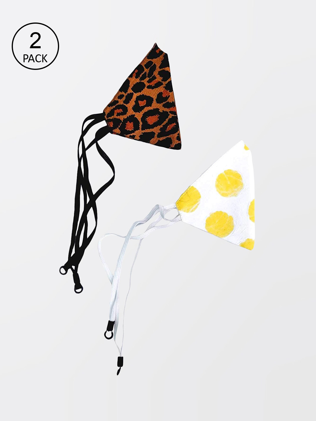 

DEEBACO Girls White & Brown Pack of 2 3-Ply Polka & Animal Print Mask