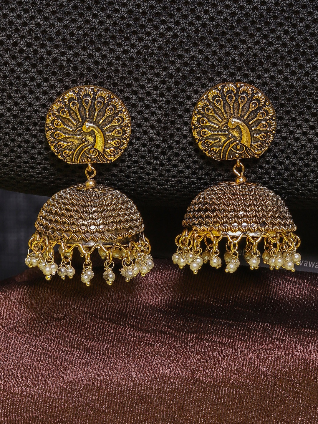 

DIVA WALK Gold-Plated & Black Contemporary Jhumkas Earrings