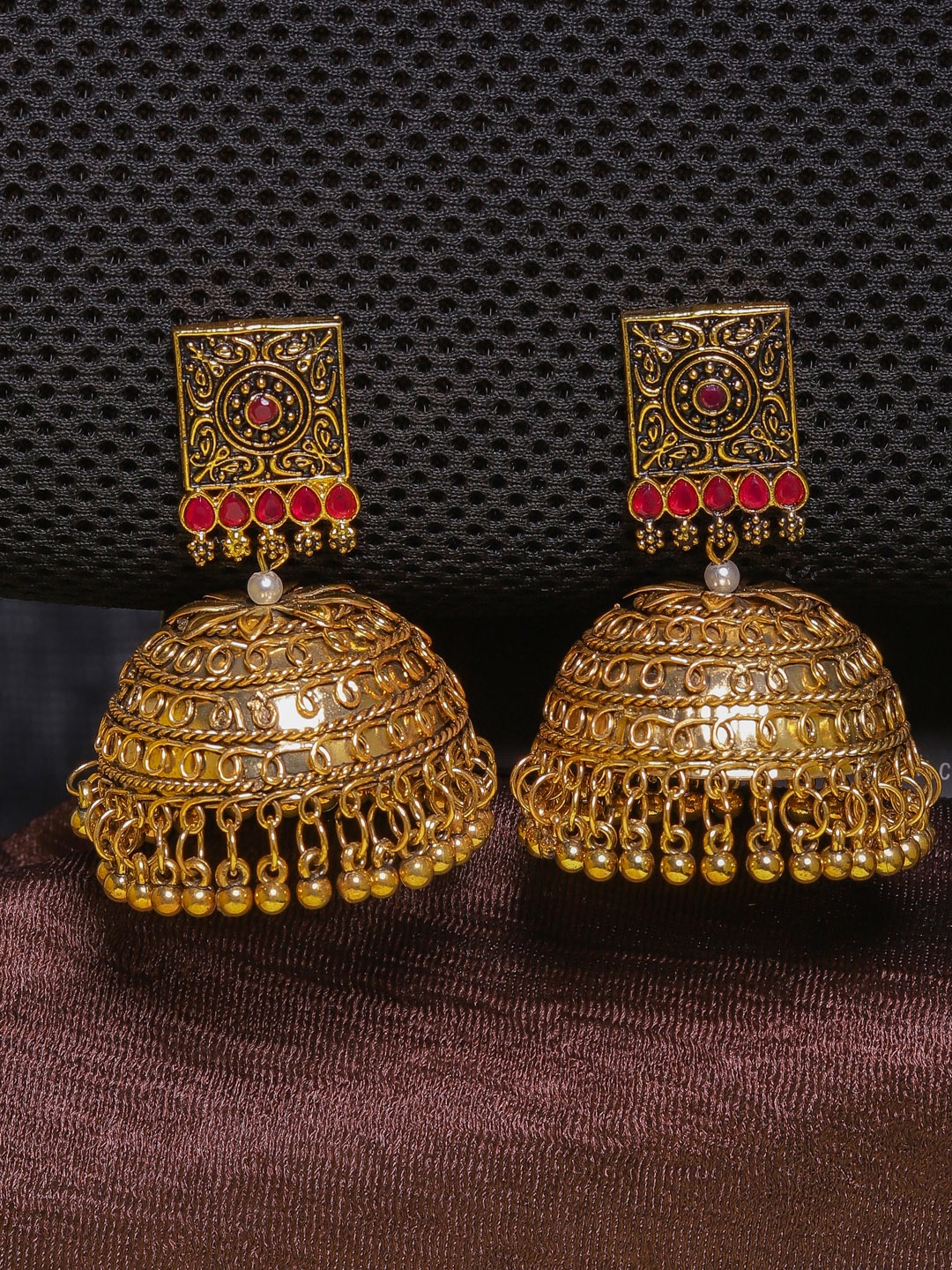 

DIVA WALK Gold-Plated Black Contemporary Jhumkas