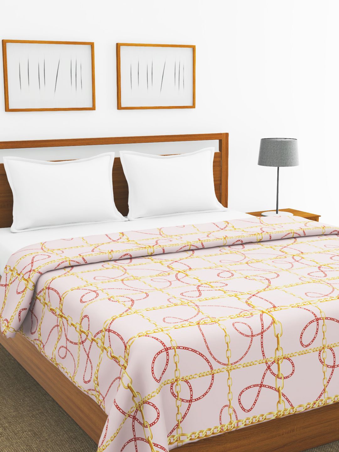

BIANCA Pink & Gold-Toned AC Room 300 GSM Double Bed Quilt