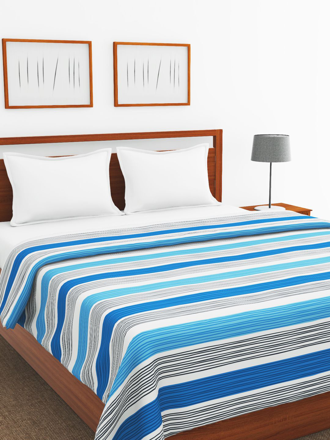 

BIANCA Blue & White Striped AC Room 300 GSM Double Bed Quilt