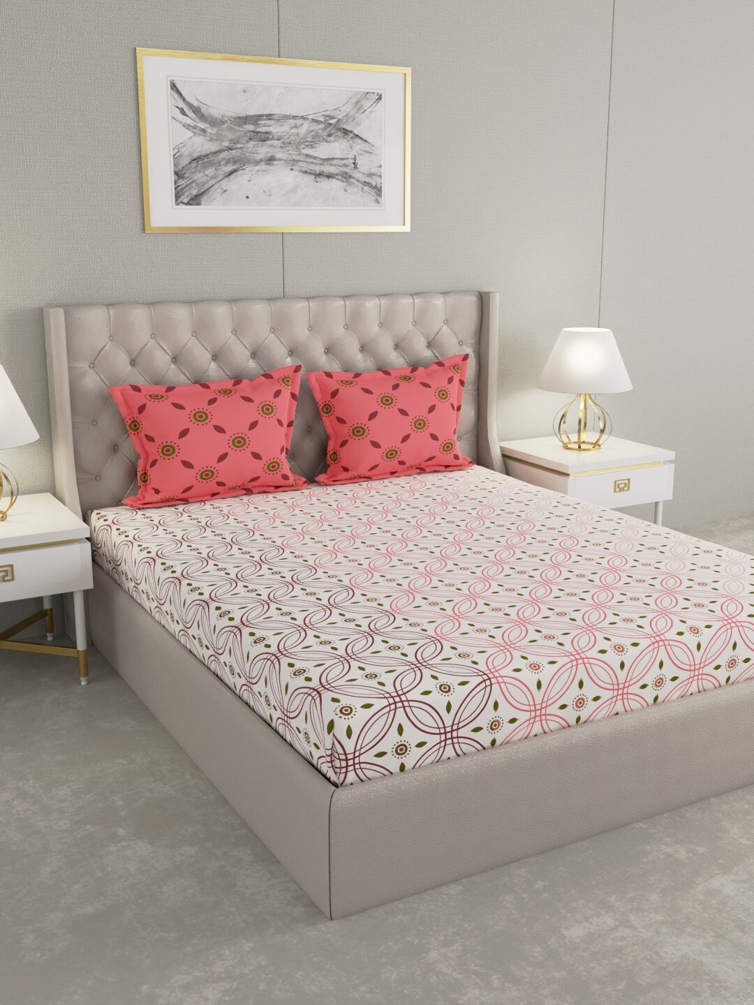 

Raymond Home Off White & Red Ethnic Motifs 200 TC King Bedsheet with 2 Pillow Covers