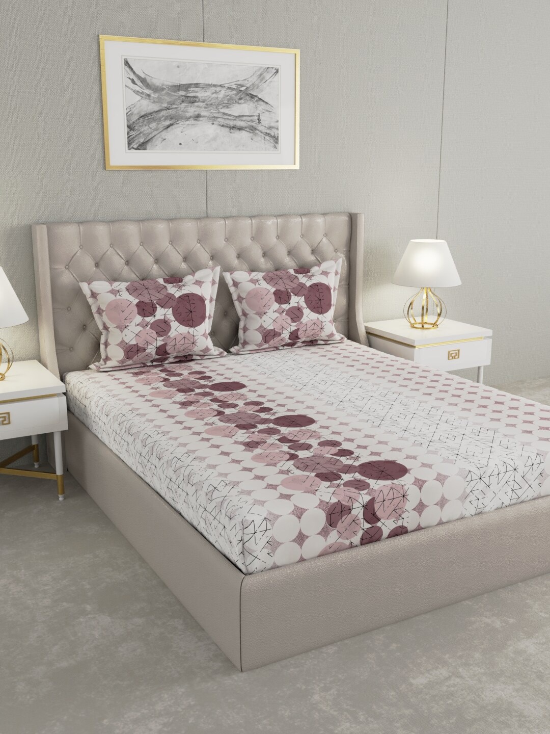 

Raymond Home Purple & Grey Geometric Cotton 200 TC King Bedsheet with 2 Pillow Covers