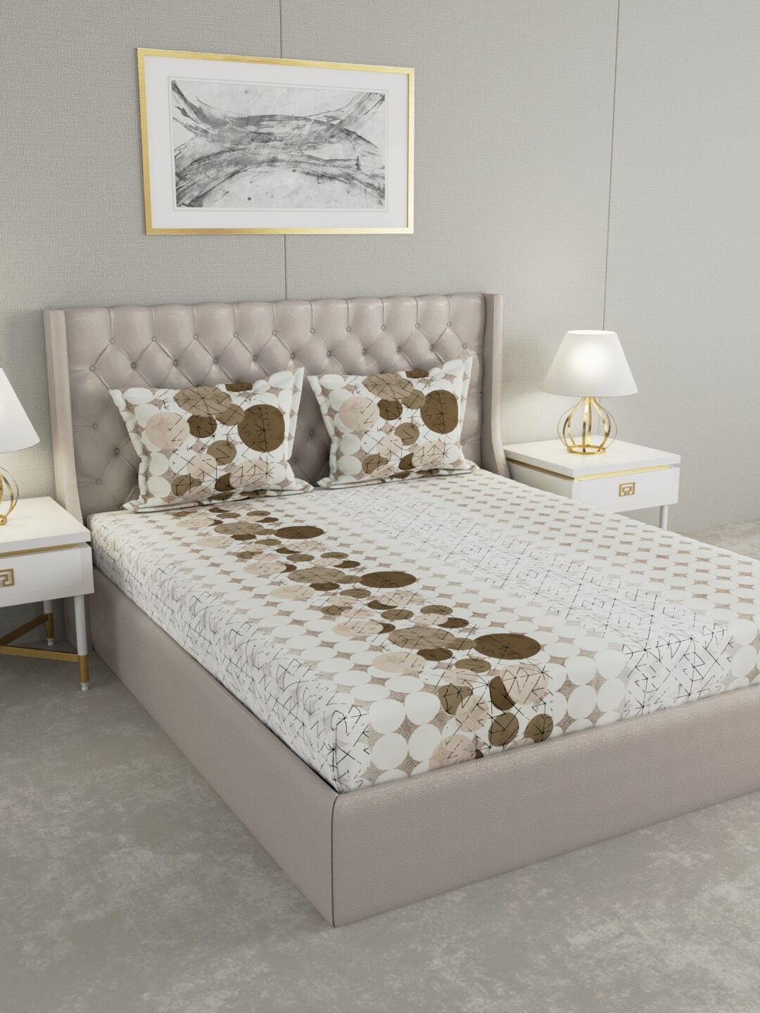 

Raymond Home Brown & White Cotton Geometric 200 TC King Bedsheet with 2 Pillow Covers