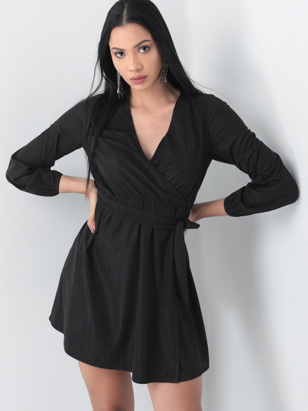 

FabAlley Black Wrap Belted Dress