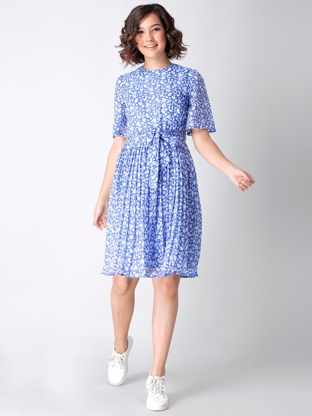 

FabAlley Blue & White Floral Georgette Maxi Dress