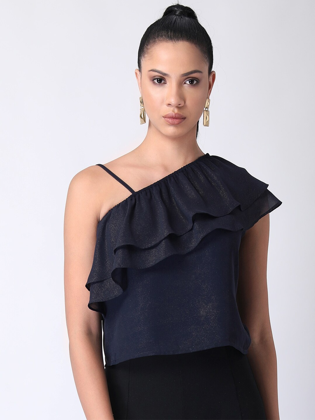 

FabAlley Navy Blue One Shoulder Crepe Top
