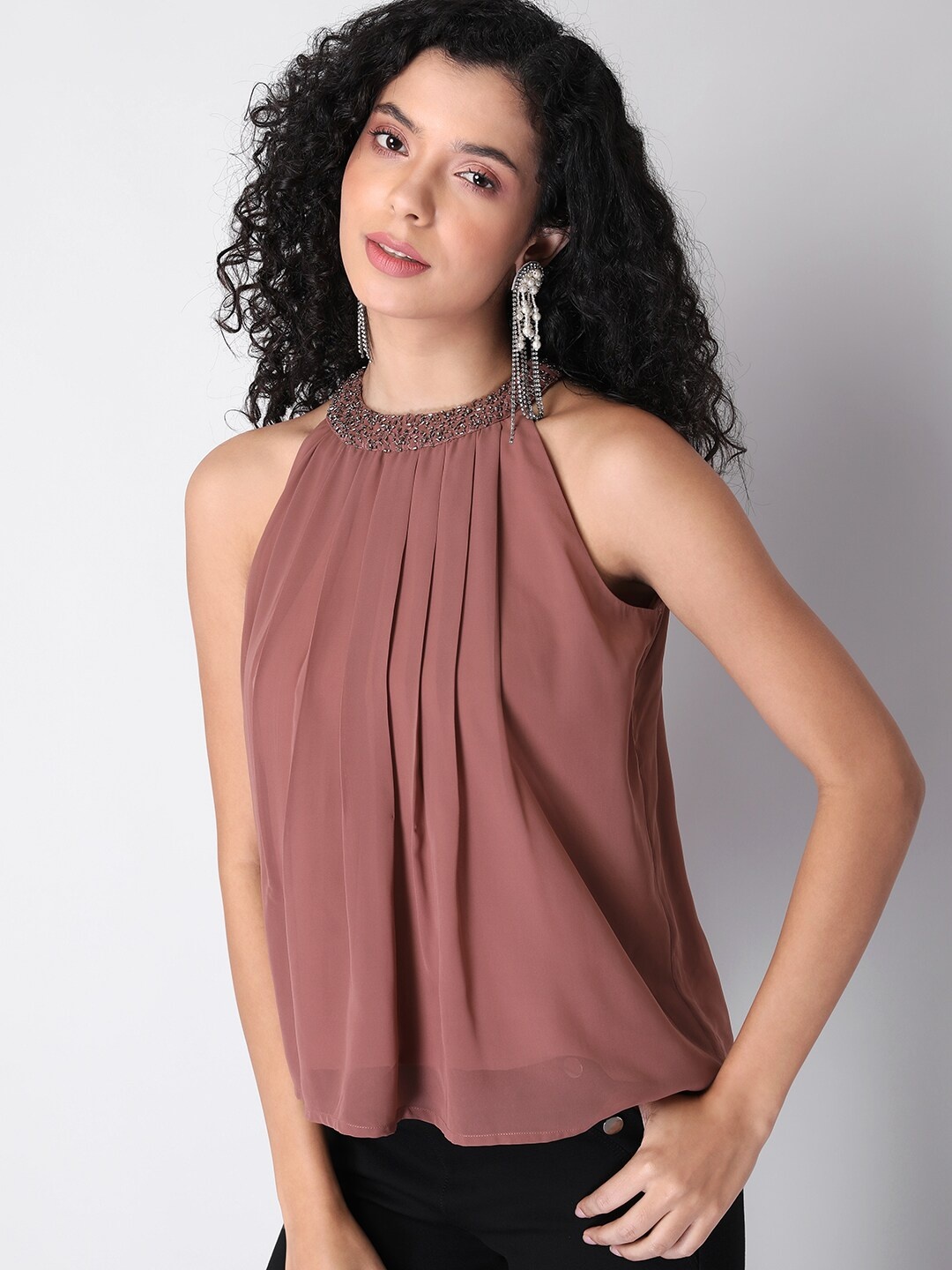 

FabAlley Mauve Halter Neck Georgette Top
