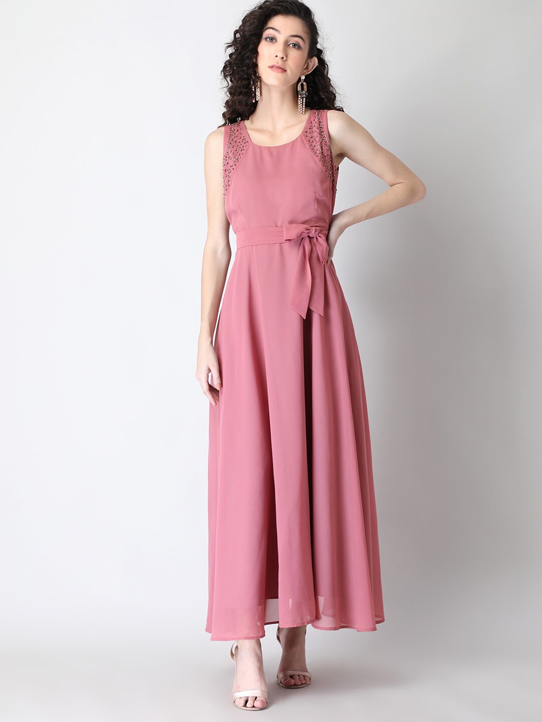 

FabAlley Pink Georgette Maxi Dress