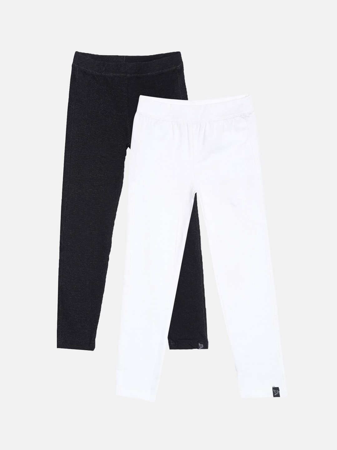 

TWIN BIRDS Girls Pack Of 2 White & Black Denim Ankle Length Leggings