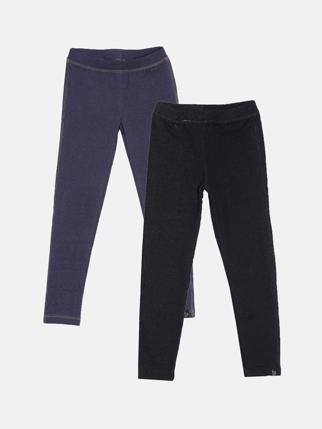 

TWIN BIRDS Kids Girls Pack of 2 Black & Navy Blue Ankle Length Leggings