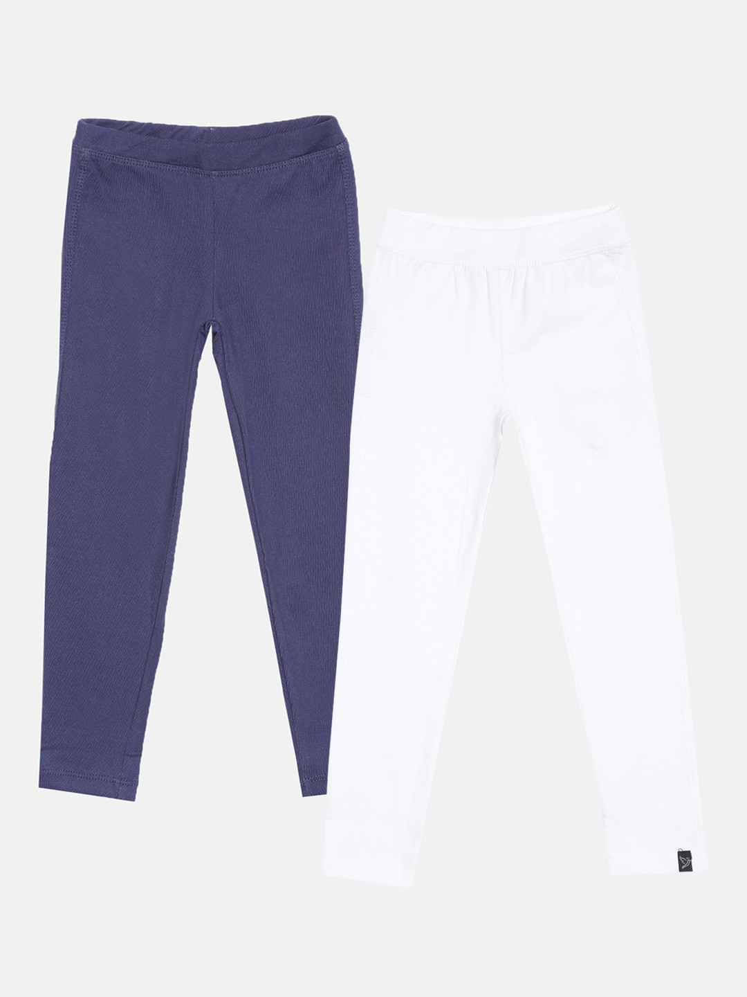 

TWIN BIRDS Girls Pack of 2 Blue & White Ankle-Length Leggings