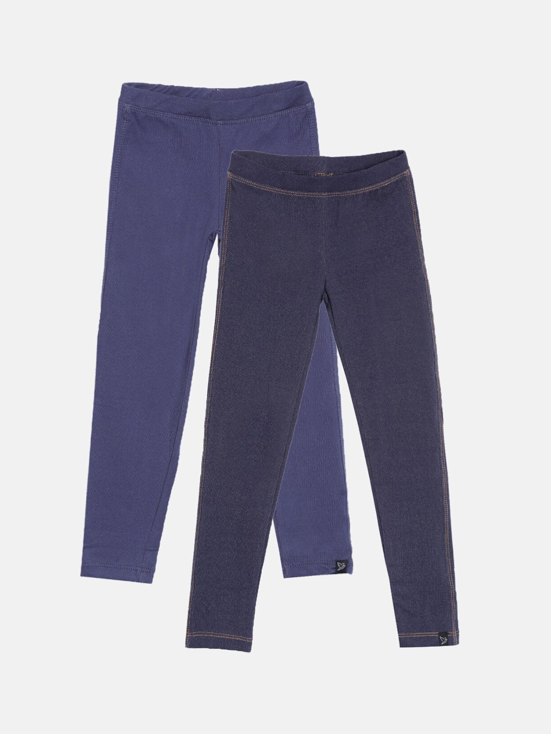 

TWIN BIRDS Girls Pack Of 2 Denim Ankle Length Jeggings, Navy blue