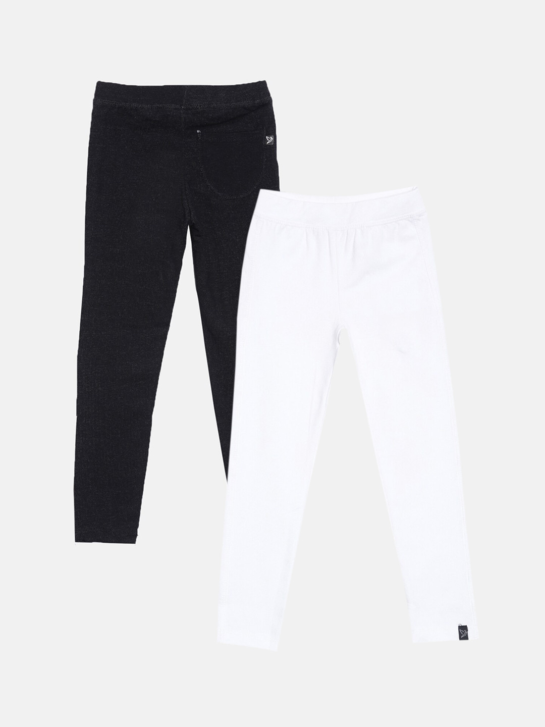 

TWIN BIRDS Girls Pack Of 2 Denim Ankle Length Leggings, Black