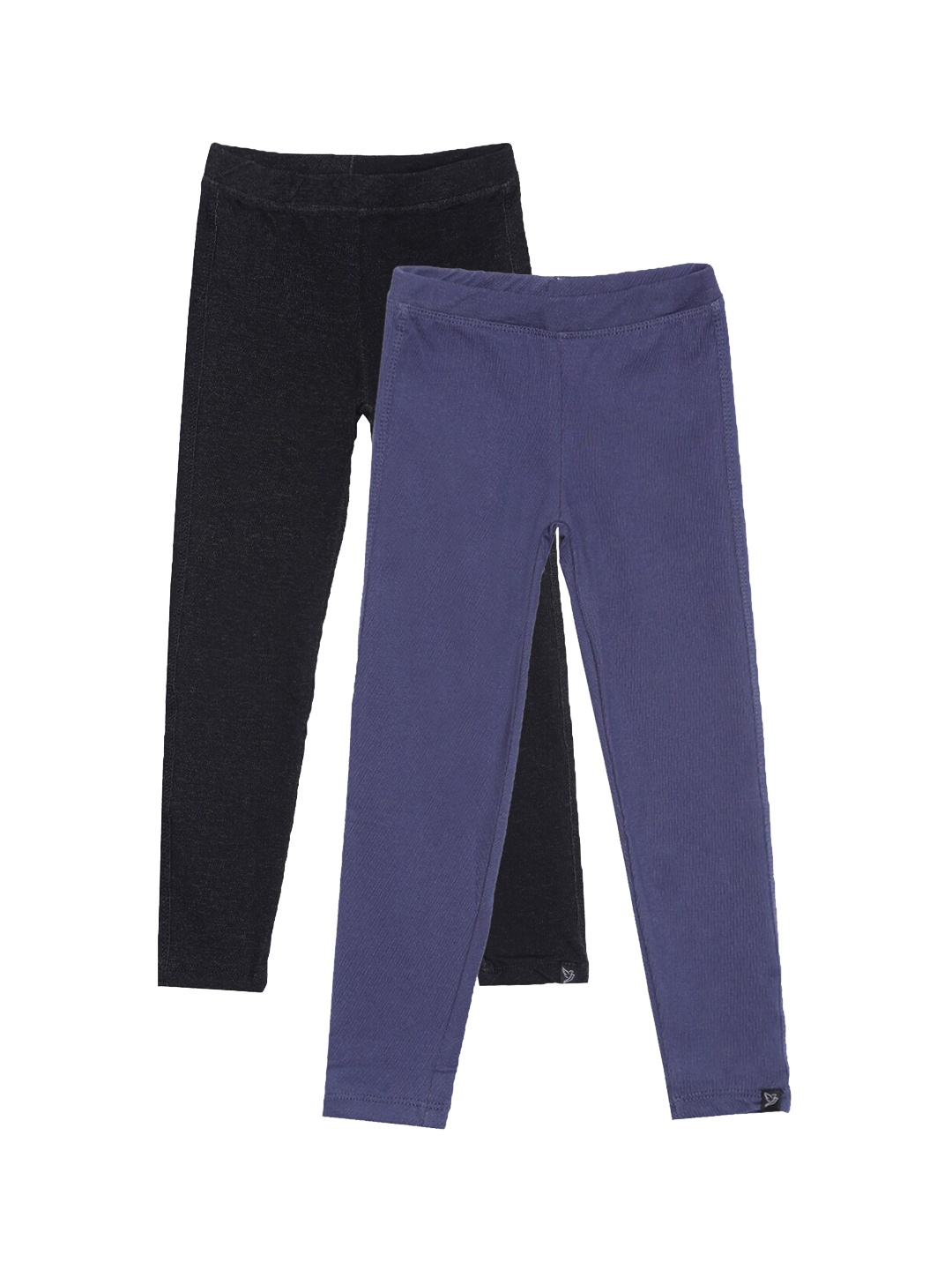 

TWIN BIRDS Girls Pack Of 2 Black & Blue Solid Leggings
