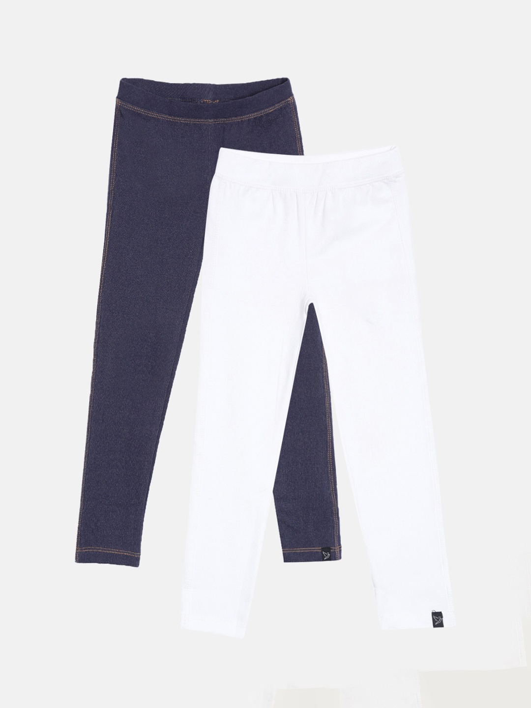 

TWIN BIRDS Girls Pack of 2 Navy Blue & White Ankle-Length Leggings
