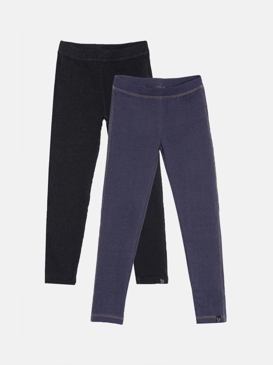 

TWIN BIRDS Girls Pack Of 2 Denim Ankle Length Leggings, Black