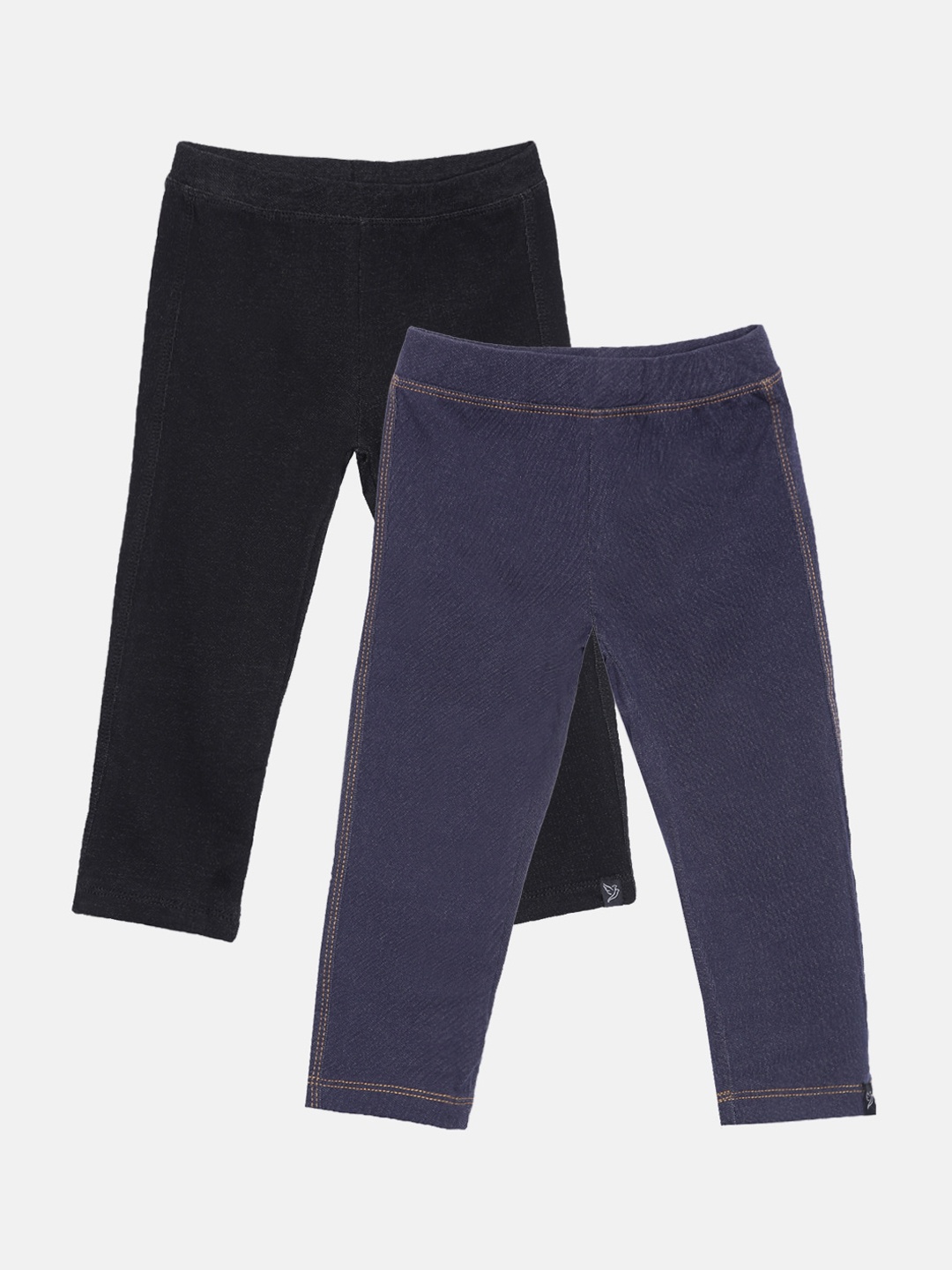 

Twinbirds Kids Black & Blue Pack Of 2 Denim Solid Capri Leggings