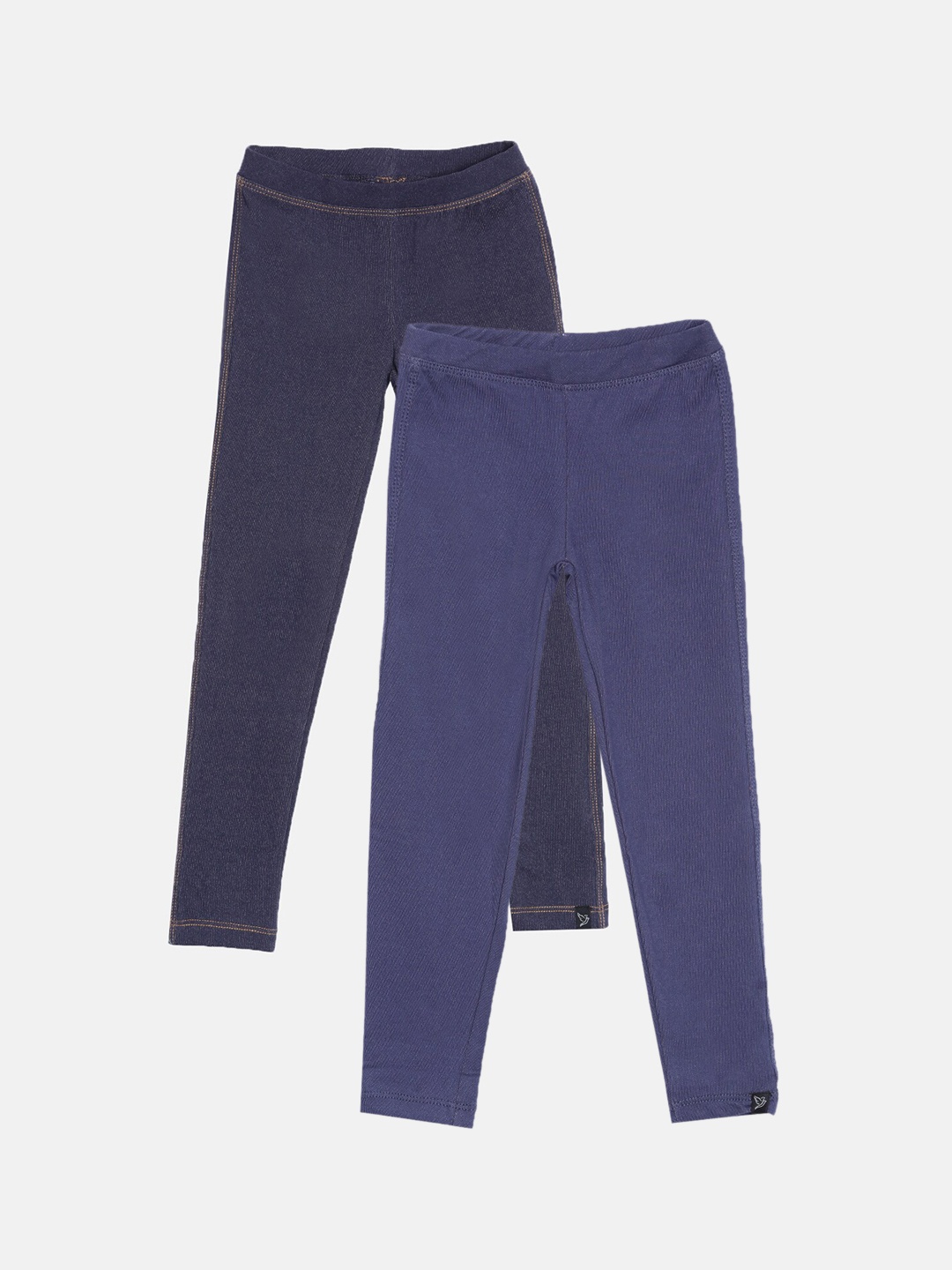 

Twin Birds Girls Blue & Navy Solid Pack of 2 Denim Ankle Legging, Navy blue