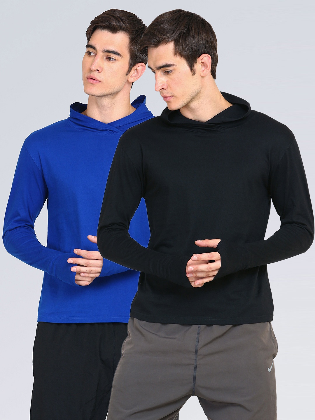 

appulse Men Pack Of 2 Black & Blue Slim Fit Cotton T-shirt