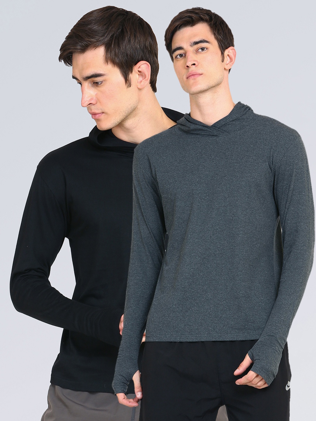 

appulse Men Pack of 2 Charcoal Grey & Black Solid Slim Fit T-shirt