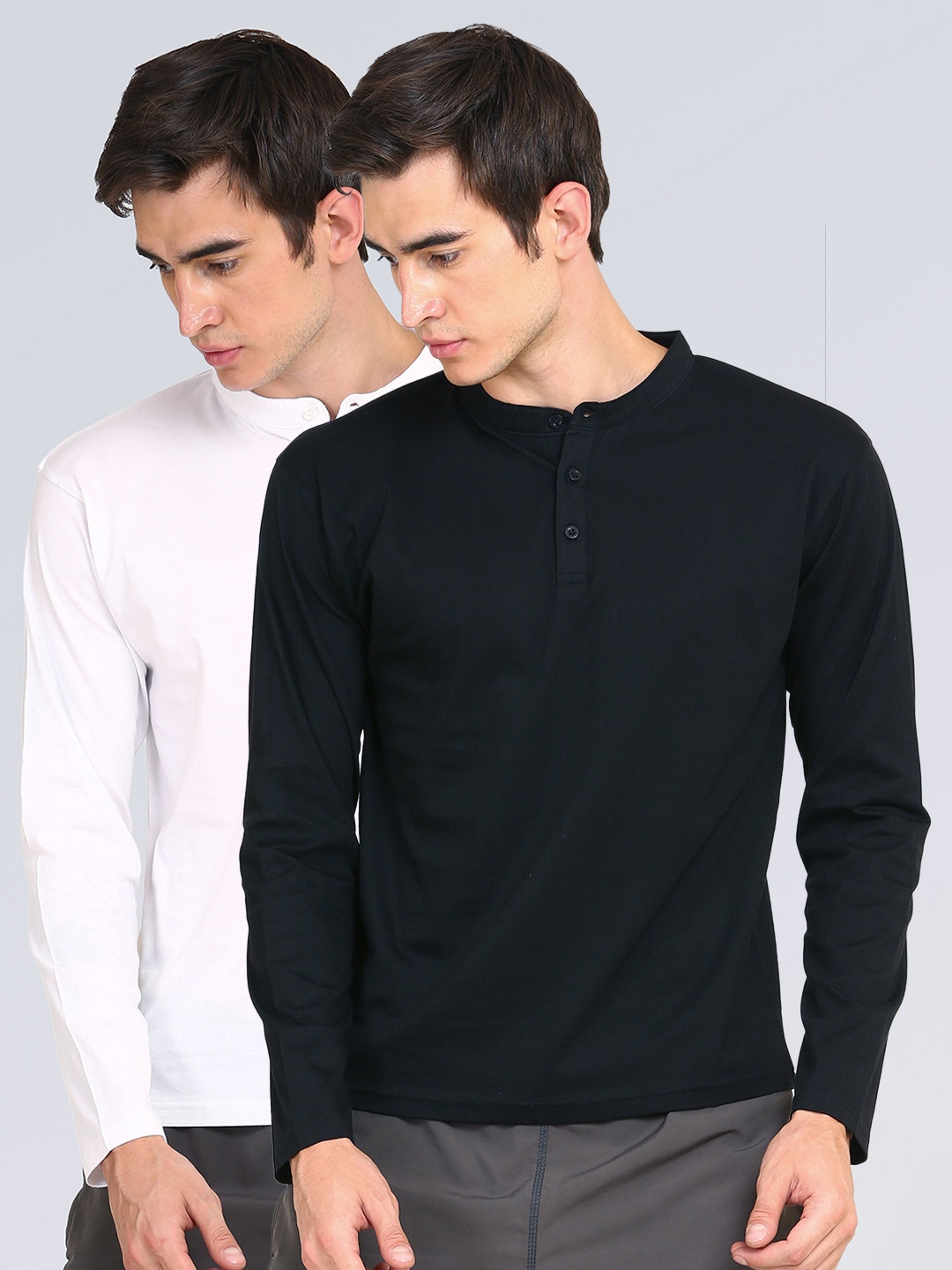 

appulse Men Pack Of 2 Black & White Mandarin Collar T-Shirt