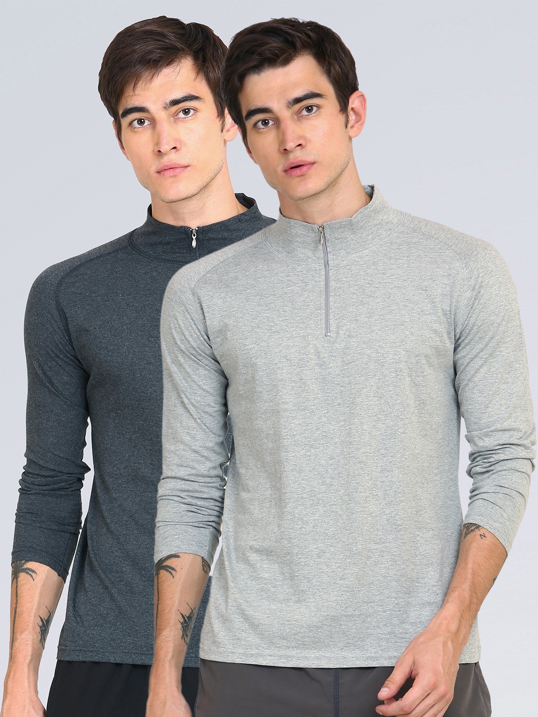 

appulse Men Pack Of 2 Grey 1/4 Zipper High Neck T-Shirt