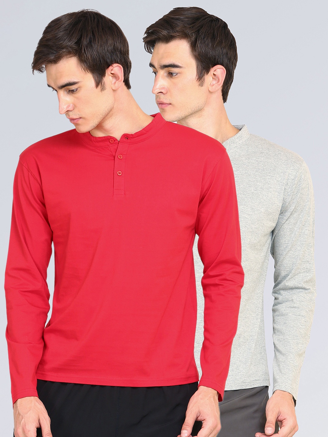 

appulse Men Pack Of 2 Red & Grey Mandarin Collar T-Shirt