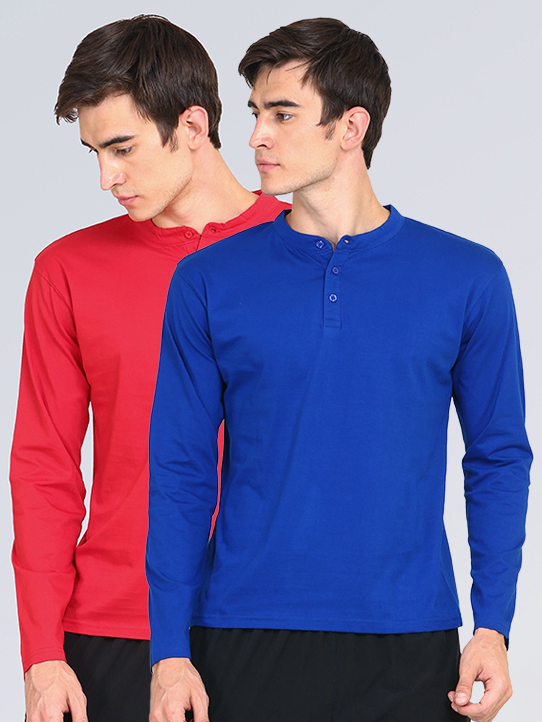 

appulse Men Red & Blue Pack of 2 Mandarin Collar Slim Fit Cotton T-shirt