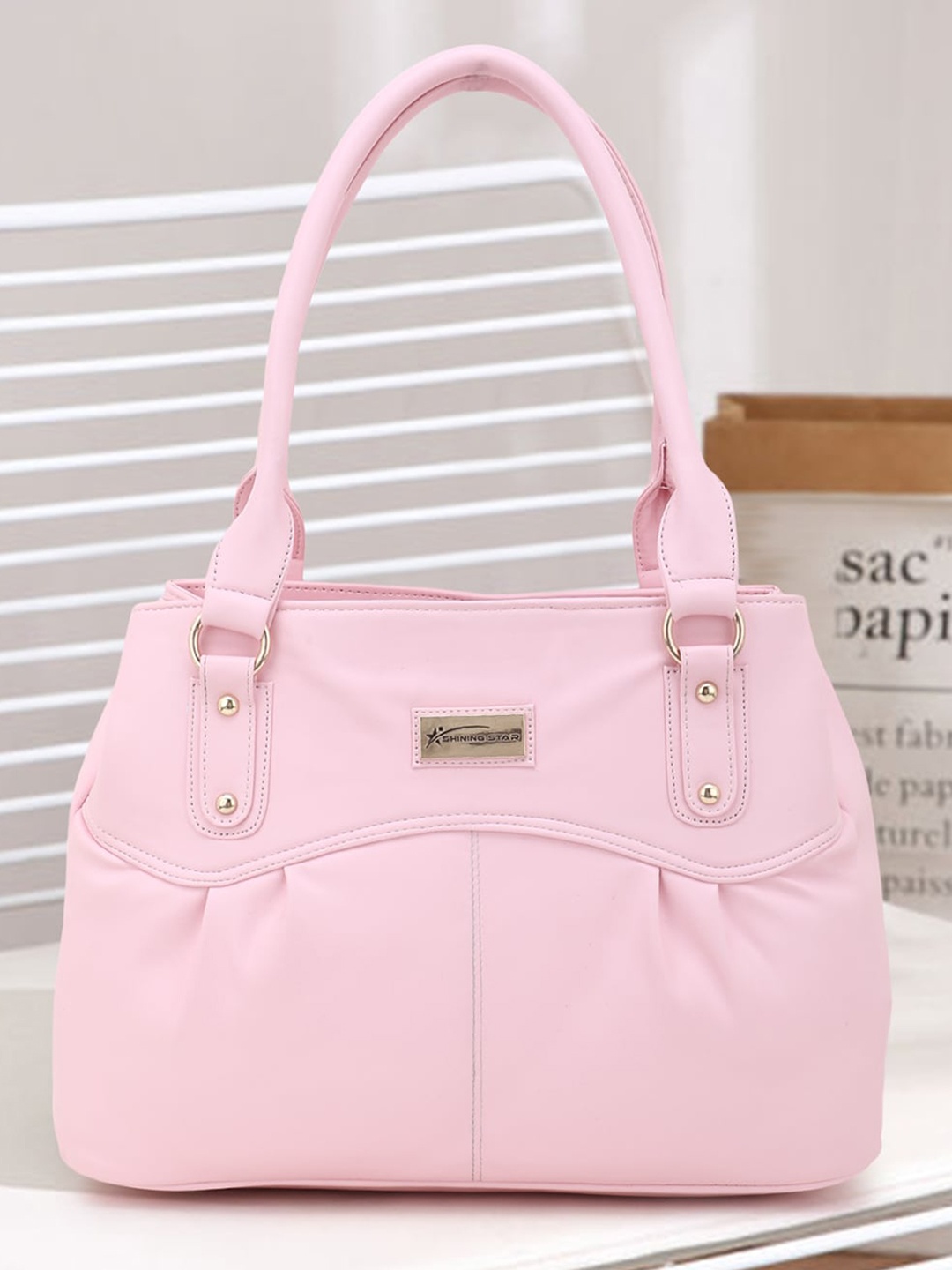

SHINING STAR Peach-Coloured PU Shopper Shoulder Bag