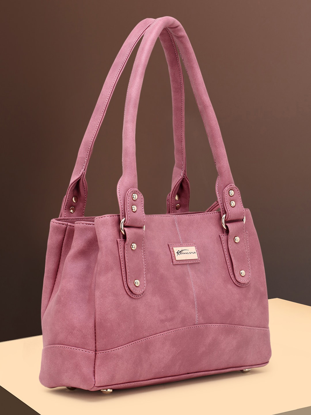 

SHINING STAR Peach-Coloured PU Structured Shoulder Bag
