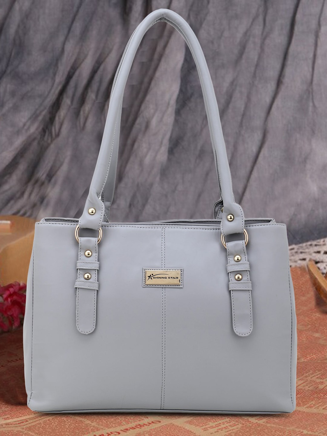 

SHINING STAR Grey PU Structured Handheld Bag