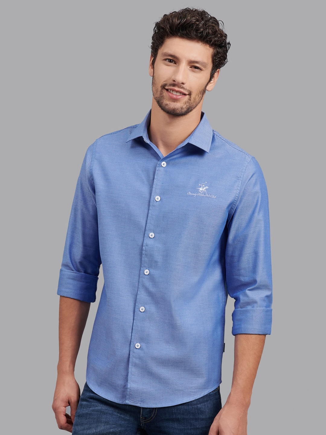 

Beverly Hills Polo Club Men Blue Cotton Casual Shirt