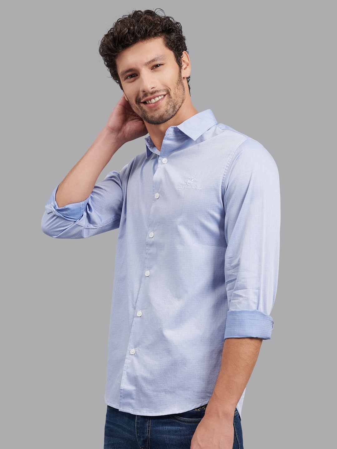 

Beverly Hills Polo Club Men Blue Slim Fit Solid Casual Shirt