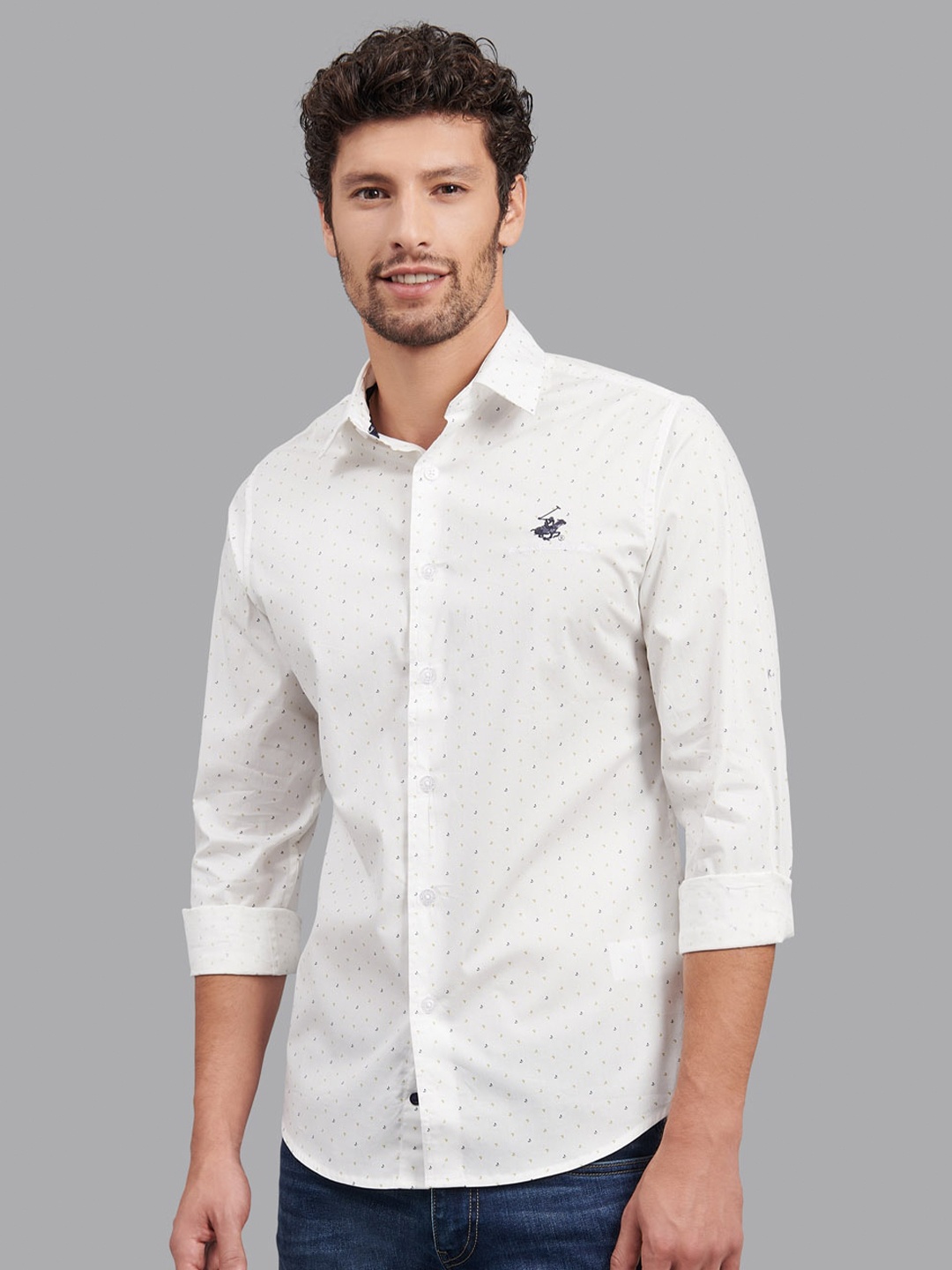 

Beverly Hills Polo Club Men White Slim Fit Printed Casual Shirt