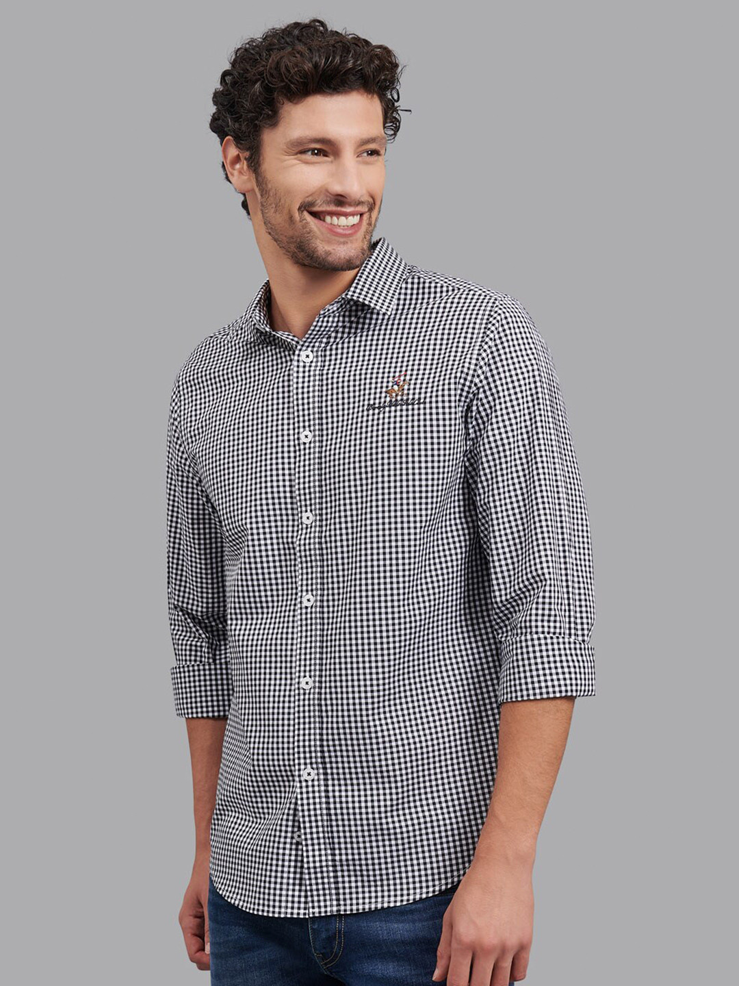 

Beverly Hills Polo Club Men Black & White Checked Cotton Casual Shirt