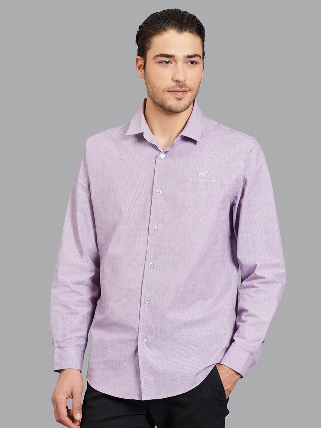 

Beverly Hills Polo Club Men Purple Micro Checks Checked Casual Shirt