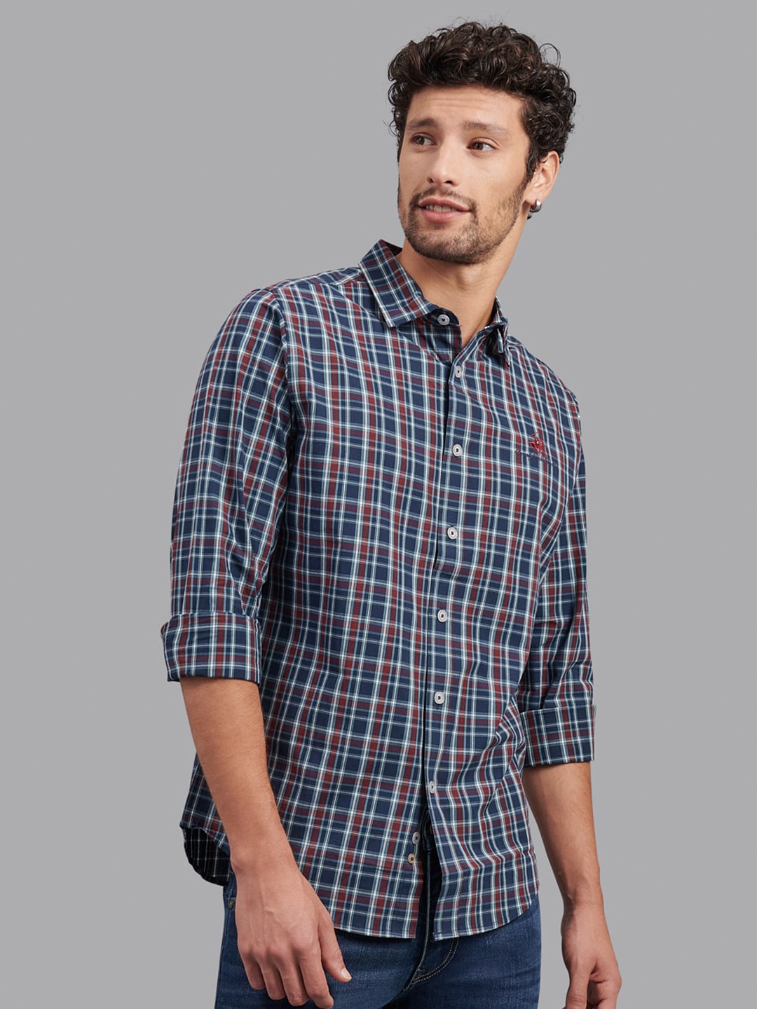 

Beverly Hills Polo Club Men Blue Tartan Checks Checked Casual Shirt