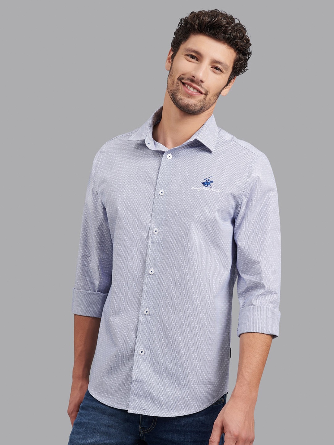 

Beverly Hills Polo Club Men Blue Printed Casual Shirt