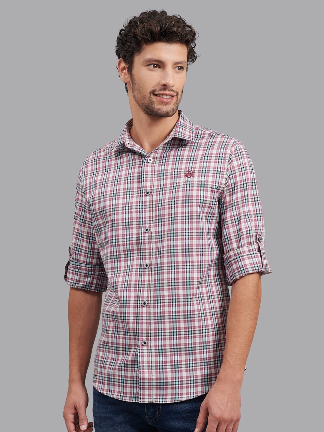 

Beverly Hills Polo Club Men Purple Checked Formal Shirt