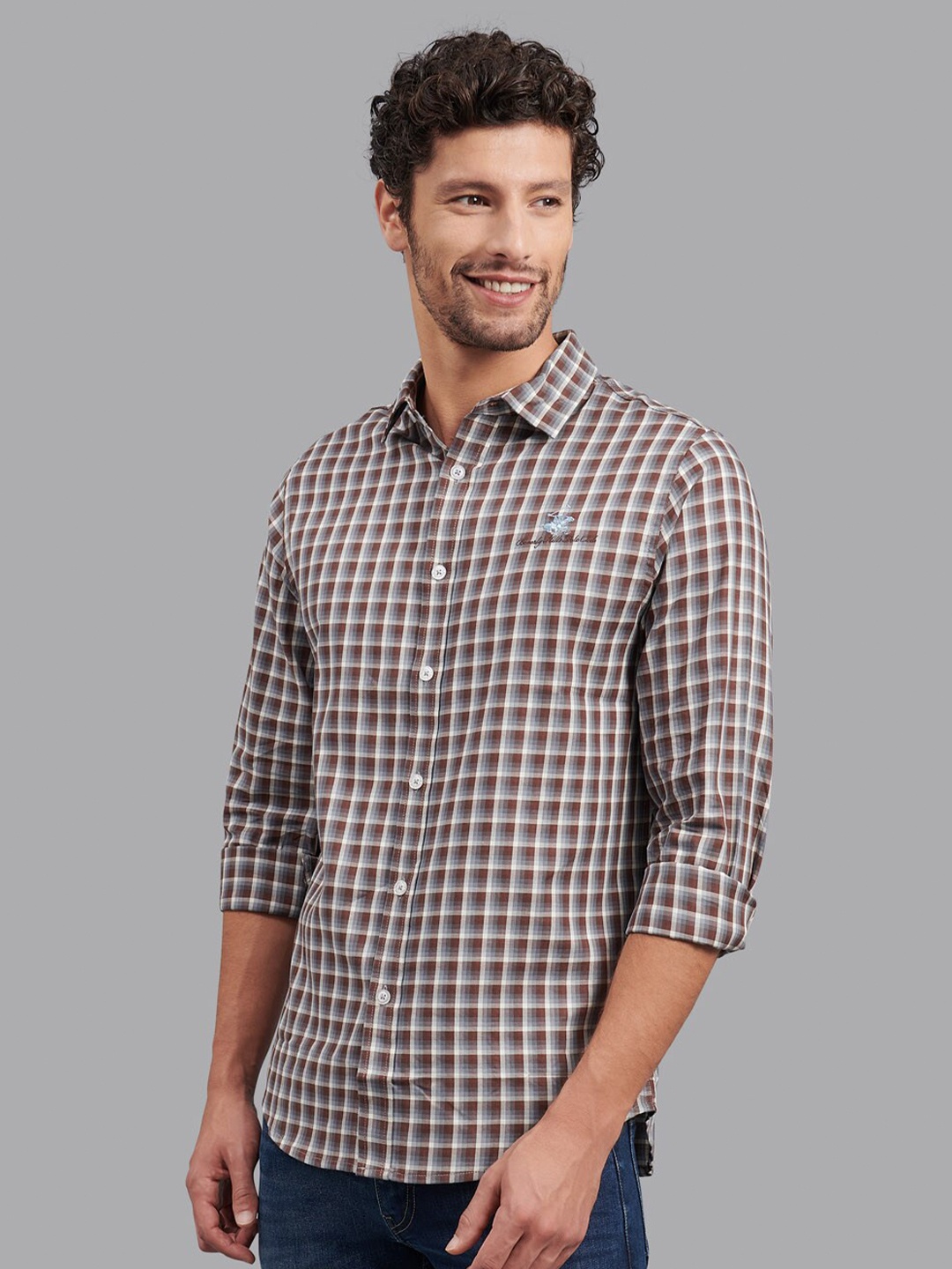 

Beverly Hills Polo Club Men Brown Checked Formal Shirt
