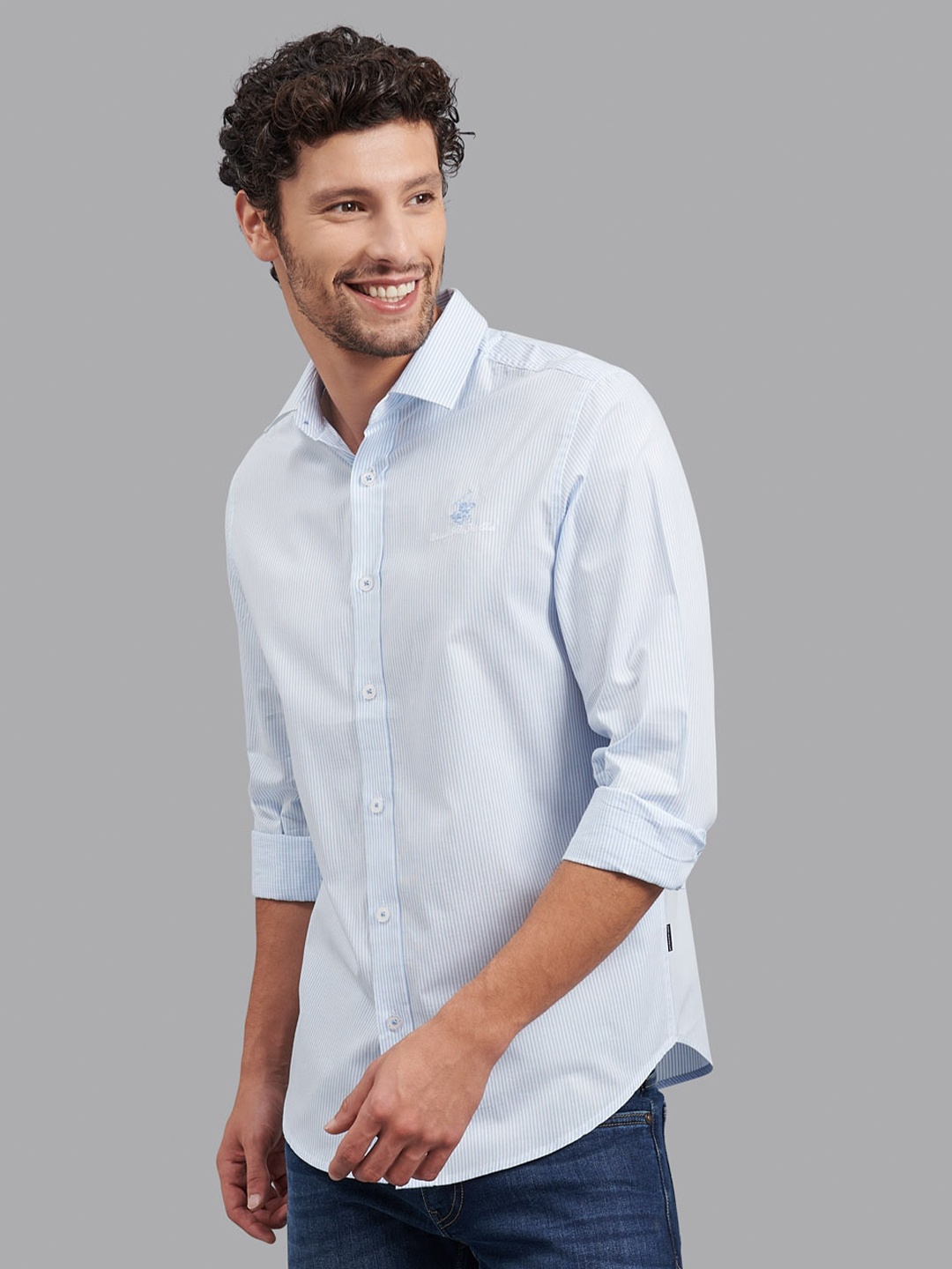 

Beverly Hills Polo Club Men Blue & White Striped Cotton Formal Shirt
